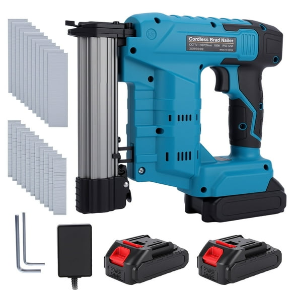 Cordless Brushless Nail Gun,18 Gauge 2 in 1 Brad Nailer/Staple Gun, 2pcs 20V Battery & Charger, 1000 Nails & 1000 Staples Included
