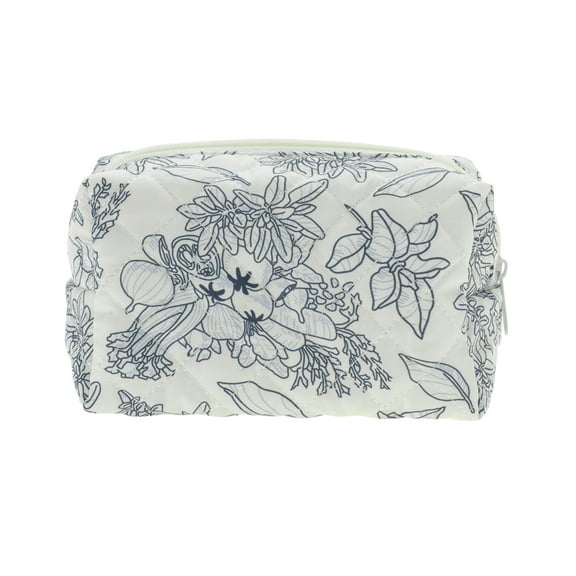 Unique Bargains 1 Pc Floral Quilting Makeup Bag for Travel Vacation Cyan Polyester