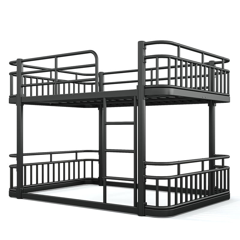 Full over Full Bunk Bed with Built-in Ladder & Safe Guardrails, Curved-Edge Sleek Metal Bed Frame with No Slat Floor Bed
