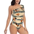 thumbnail image 3 of Salouo Funny Chicken Pattern One Shoulder Ruffled One Piece Swimsuit for Women V Neck Swimwear Tummy Control Bathing Suit-Small, 3 of 6