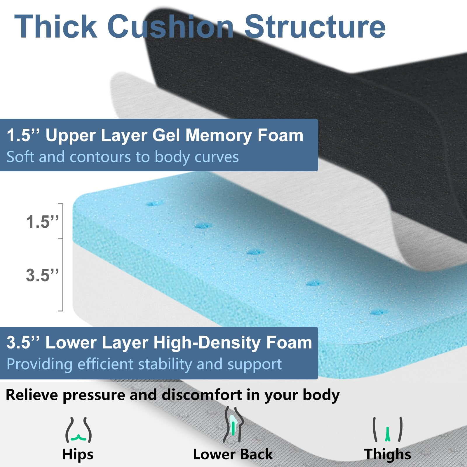 Shinnwa Large Recliner Cushion for Elderly 22 x 22 x 5 Inches Dual-layer Memory Foam Seat Cushion Riser Chair Cushion for Couch Armchair, Black