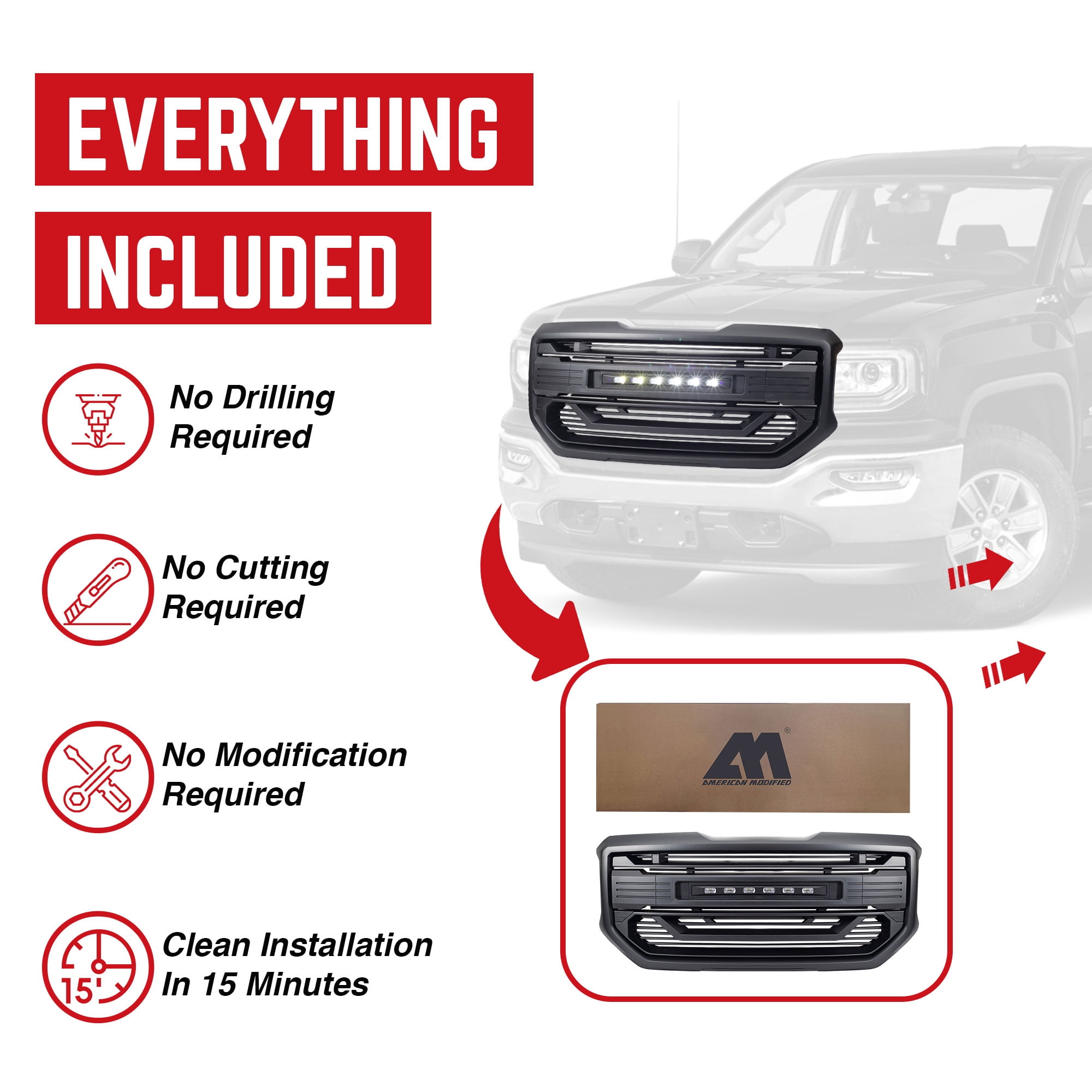 AMERICAN MODIFIED Armor Grille for 2016-2018 GMC Sierra 1500, Matte Black