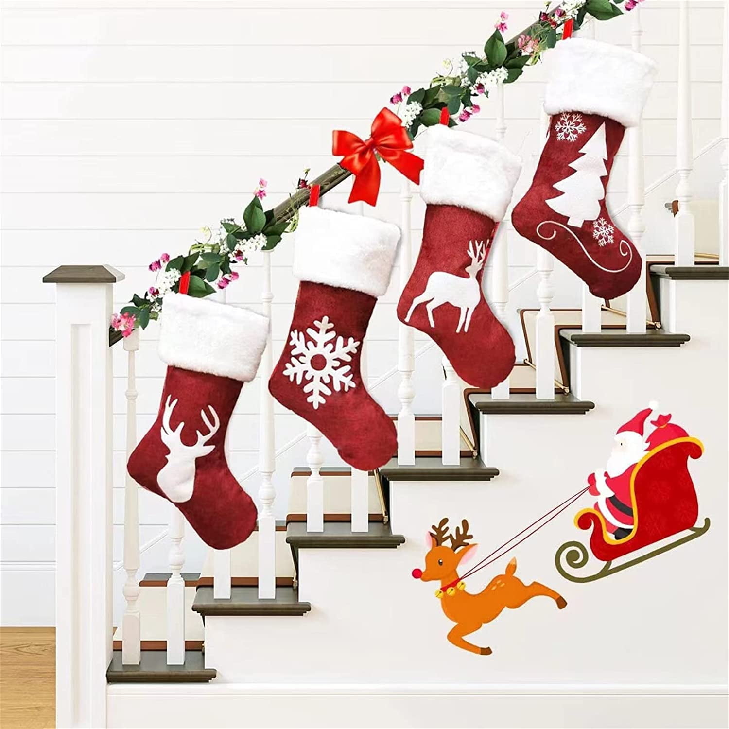 Christmas Stockings,18 inch Candy Stockings,for Xmas Tree and Fireplace Hanging Stockings Holiday Stockings with Plush Decorations,for Family Holiday Xmas Party Decorations