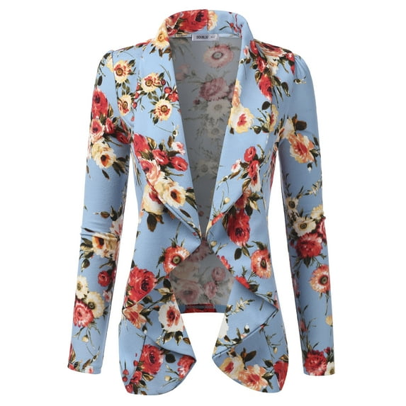 Doublju Women's Long Sleeve Draped Wide Shawl Lapel Blazer with Plus Size
