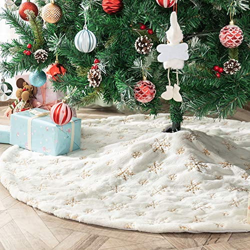 Christmas Tree Skirt 35 Inch Luxury White Fluffy Xmas Tree Skirt Christmas Tree Base Cover Decorations Ornaments for Xmas New Year Party Holiday Home Decorations