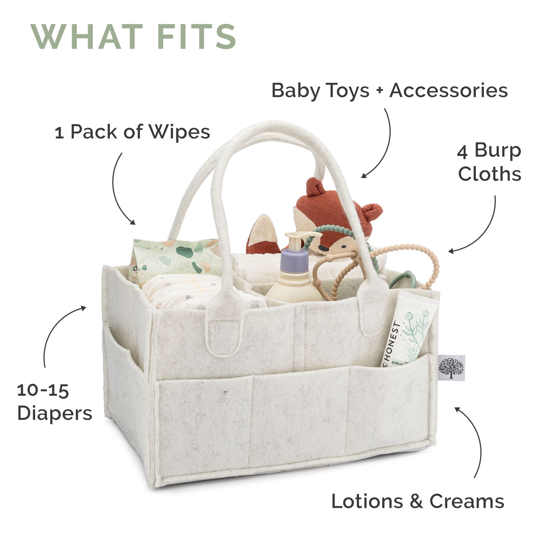 Parker Baby Co. Felt Diaper Caddy - Regular Nursery Organizer with Removable Dividers - Oatmeal
