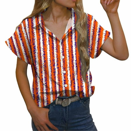 

Cute Tops for Women Women s Fashion Tops Turndown Collar Printing Casual Short Shirts Blouse Corset Tops for Women Orange XL