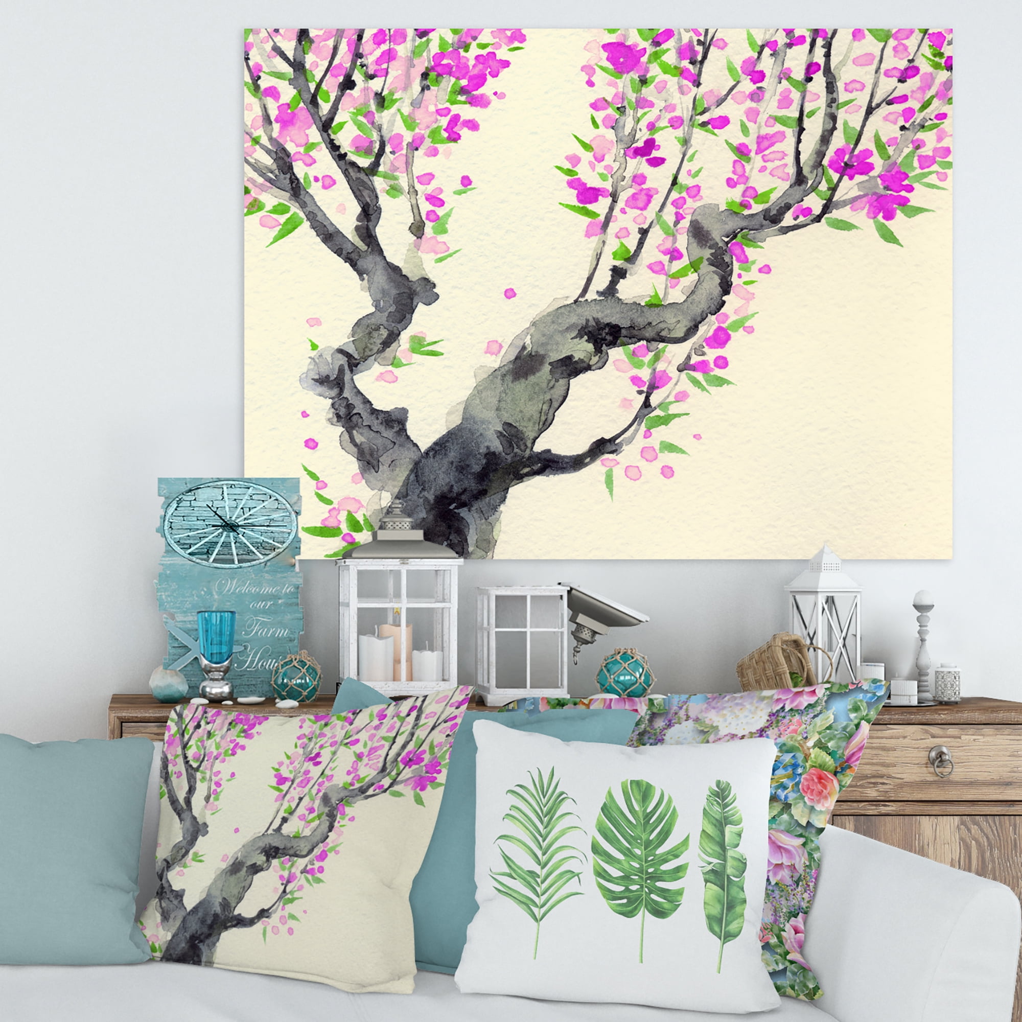 Designart ' The Japanese Tree With Purple Flowers On ' Traditional Canvas Wall Art Print
