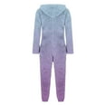 thumbnail image 4 of Women's Fuzzy One Piece Pajama Warm Winter Pajamas Ombre Fleece Jumpsuits with Hood Zip Up Plush Romper Loungewear, 4 of 6