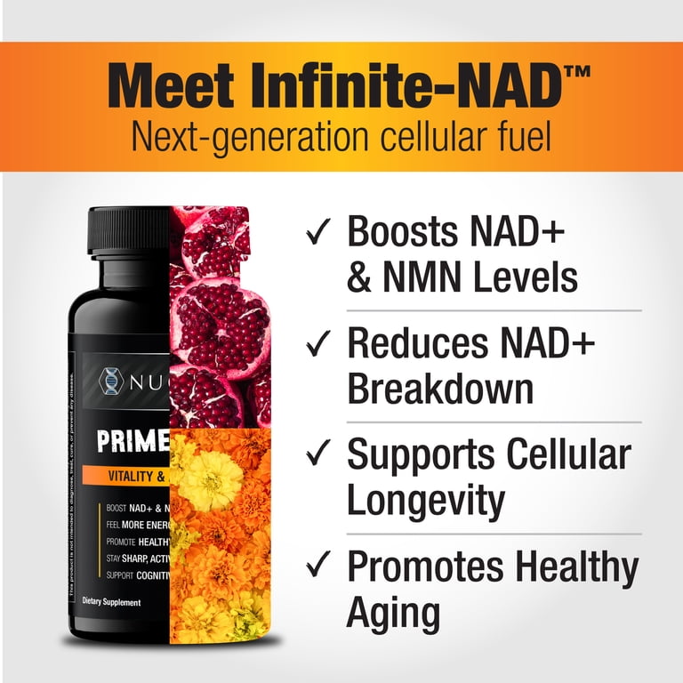 Nugenix® Prime-NAD+, with Resveratrol, Glutathione, & CoQ10, Boost NAD+ & NMN Levels for Anti-Aging, Cell Health & Energy, 56 Capsules