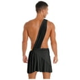 thumbnail image 4 of iiniim Ancient Roman Costume Men One Shoulder Strap Contrast Color Ruffle Skirt Halloween Greek Prince Cosplay Black XL, 4 of 7