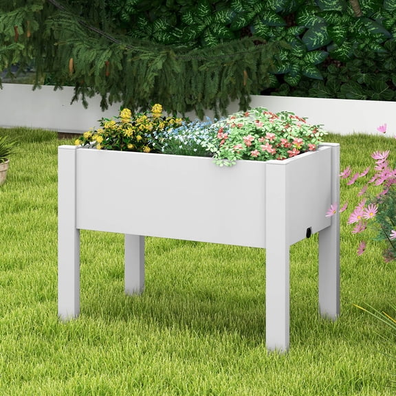 Costway Raised Garden Bed with Water Level Indicator Drainage Hole for Vegetables Outdoor Greyish-white