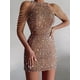 thumbnail image 1 of Vestido Halter Vestido ajustado para mujer Cuello redondo Color sólido Cremallera Traje de cóctel (Caqui S) Kuymtek para Mujer Caqui T S, 1 of 7