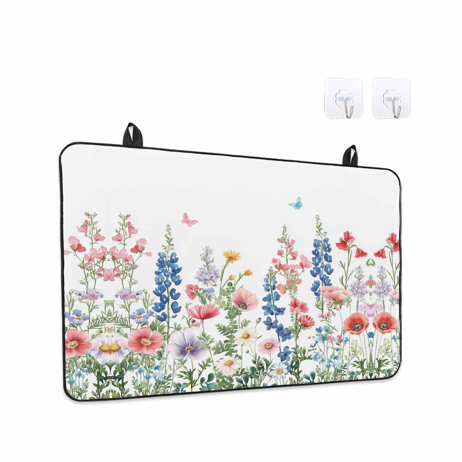 Watercolor Flowers Stove Top Cover for Electric Stove, Heat-proof & Non Slip Glass Top Stove Cover Protector, Blue Pink Butterfly Spring Bptanical Kitchen Flat Cooktop Rubber Mat 24x21 Inches