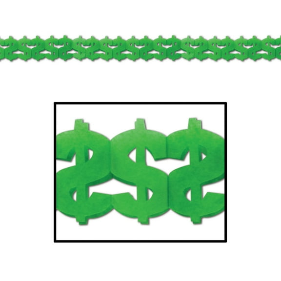 Party Central Club Pack of 12 Green Dollar Sign Casino Royale Tissue Paper Hanging Party Garlands