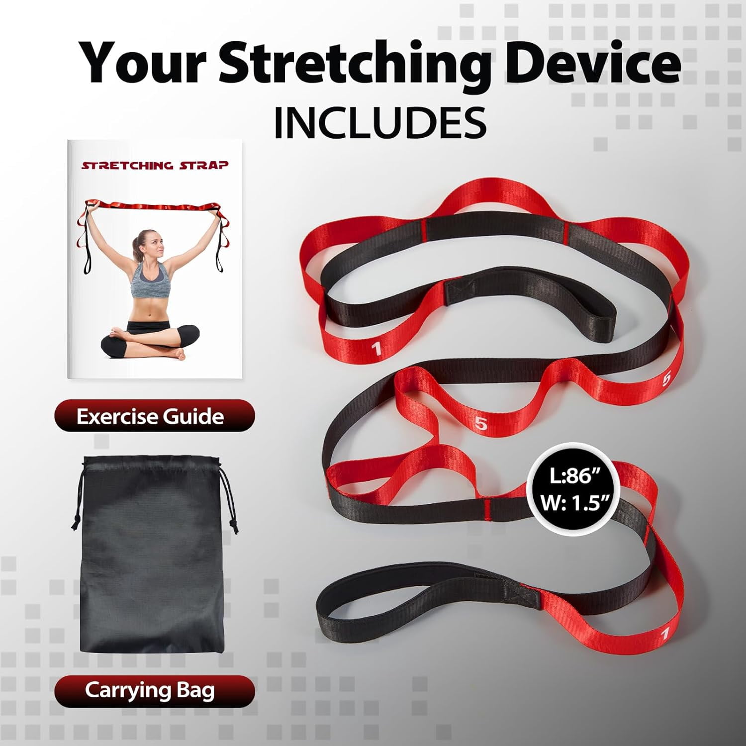 JJEAN-Stretching Strap with 10 Loops-Yoga Strap for Physical Therapy,Home Workout,Pilate & Flexibility Training,Non Elastic Exercise Stretch Band for Hamstring,Leg Stretcher Belt,Flexibility Fascia