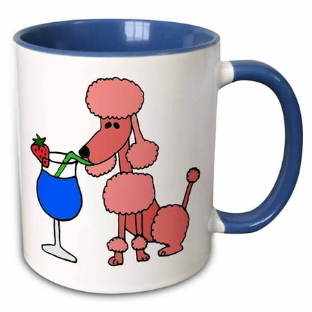 

3dRose Funny Pink Poodle Drinking Blue Daiquiri - Two Tone Blue Mug 11-ounce