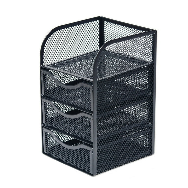 Mesh Desk Organizer with 3 Drawers Black Metal | Desktop Supplies