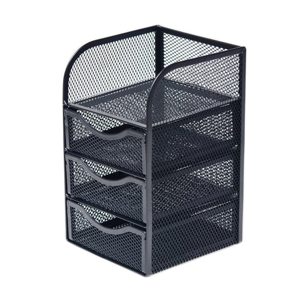 Yyuenw Desktop Storage Box, 3-Tier Drawer-Style Metal Mesh Storage Box, Ideal for Organizing Stationery and Office Suppliy