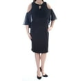thumbnail image 3 of SLNY Womens Black 3/4 Sleeve Keyhole Knee Length Sheath Evening Dress Size: 4, 3 of 4