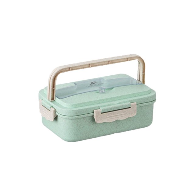 Elainilye Wheat Straw ThreePartition Student Lunch Box; JapaneseStyle