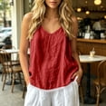 thumbnail image 2 of SZJXBUY T-Shirts Sans Manches pour Femmes, Camisole T-Shirt Bohème Chic Décontractée en Coton et Lin à Bretelles Spaghetti Ajustables, Col en V, Camisole d'Été Rouge, G, 2 of 8