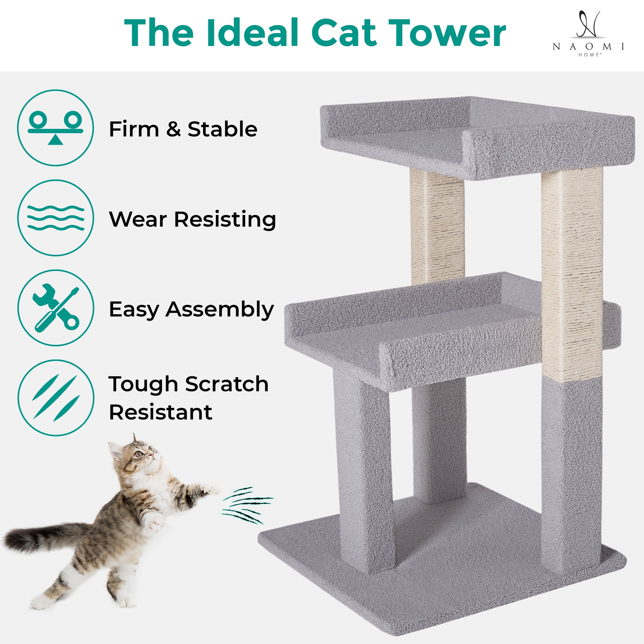 Lulu 2-Tier Cat Tree Tower for Indoor Cats – Large Cat Tower & Cat Condo for Large Cats | Cat Tree House:Gray