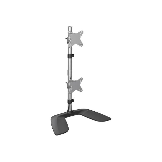 StarTech.com Vertical Dual Monitor Stand, Ergonomic Desktop Stacked Two Monitor Stand up to 27 Pouces VESA Mount Displays, Free Standing Universal Monitor Mount, Height Adjustable, Silver Double Monitor Support (ARMDUOVS) - Support - pour 2 Moniteurs - Plastique, Aluminium - Noir, Argent - Taille d'Écran : 13 Pouces-27 Pouces - Support de Bureau