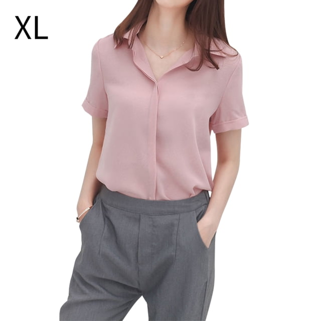 Camisa de gasa Mujer Blusa de manga corta de verano Top informal suelto, Rosa, XL kenally AP001402-09B