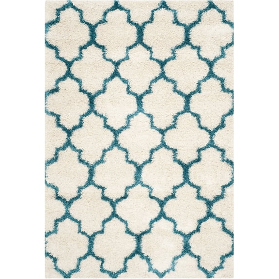 SAFAVIEH Yadira Geometric Quatrefoil Kids Shag Area Rug, Ivory/Blue, 5' x 8'