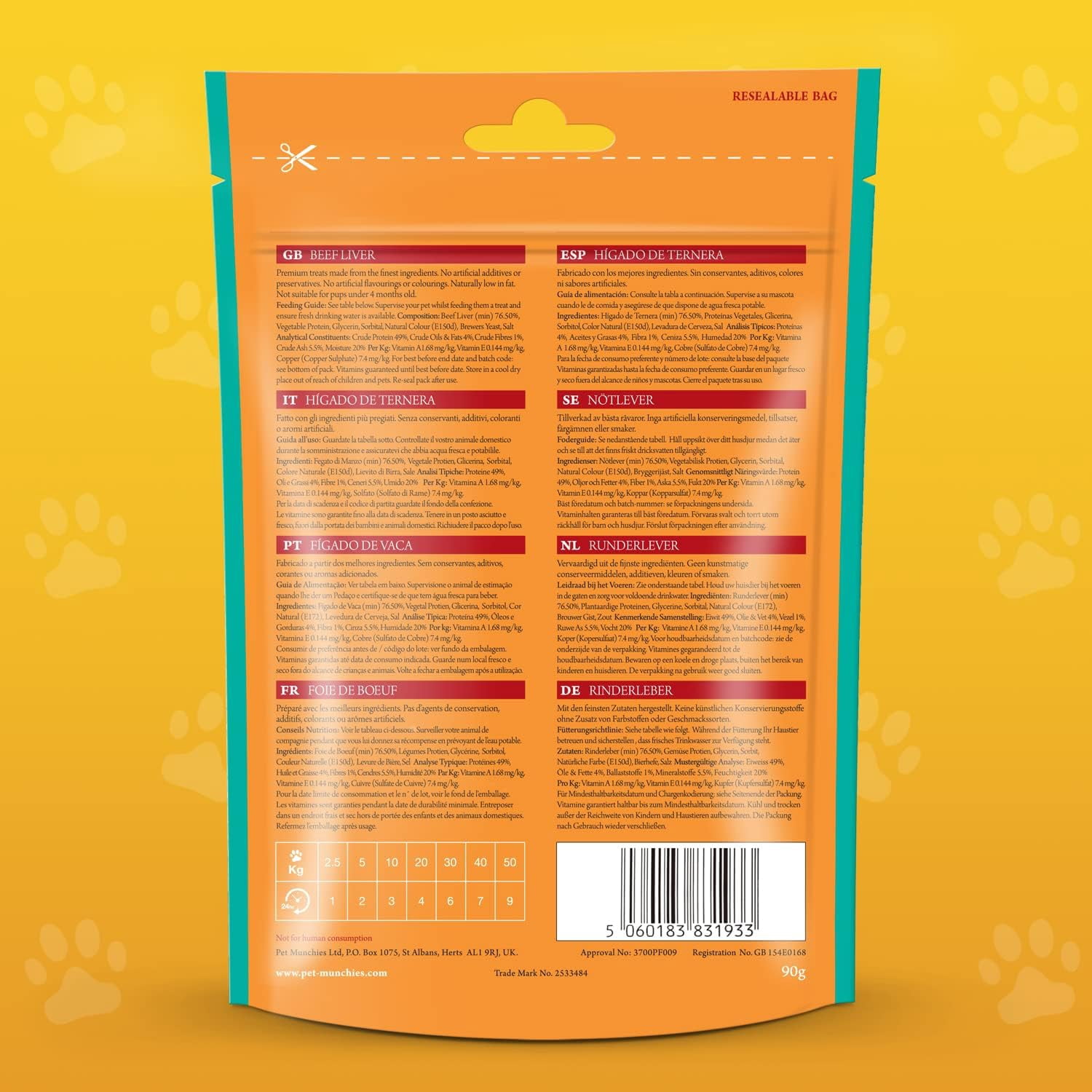 Pet Munchies Beef Liver Sticks 90g Case of 8