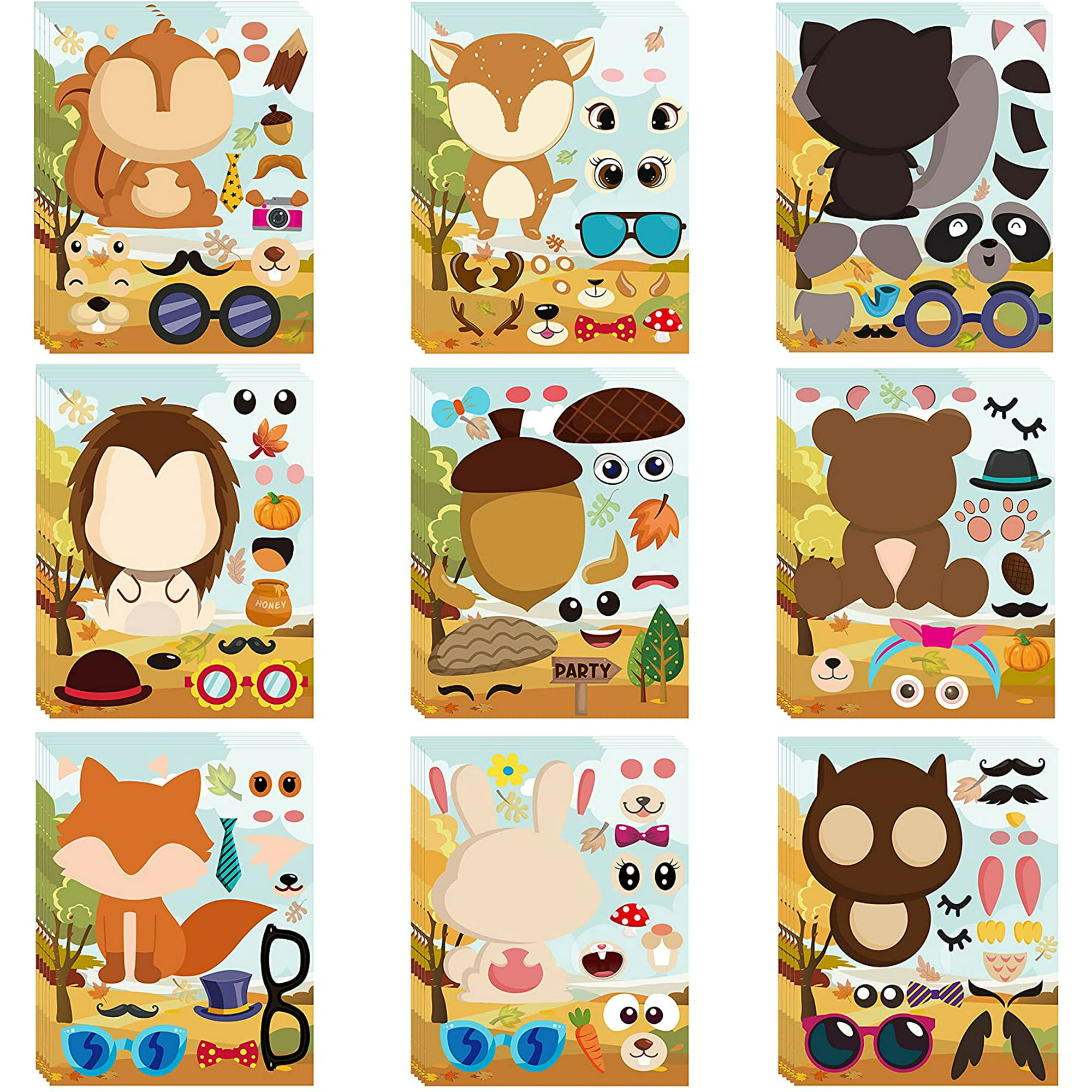 45pcs Woodland Animals Make a Face Sticker 9 Kinds DIY Your Own Forest  Animal Stickers Autumn Dress Up Art Craft Happy Fall Mixed and Matched  Party Favor Game and Birthday Decoration for