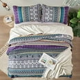 thumbnail image 3 of Boho Quilt Set Queen Size, Purple Bohemian 3 Pieces Quilt Sets, Lightweight Bedspread Coverlet Bedding Set for All Season (96"x90"), 3 of 5