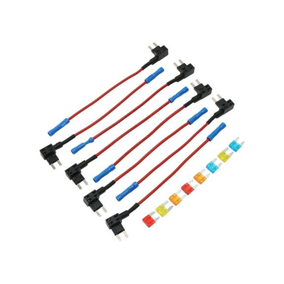 Fuse Tap Adapter Kit, Fuse Tap Holder Connector, Mini 8 Pack DC 32V Blade Fuse Holder w/ 8 Fuses(5A 10A 15A 20A)