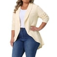thumbnail image 2 of DARING DIVA Women's Plus Size Lapel Open Front Irregular Hem Knit Cardigan 2X Beige, 2 of 6