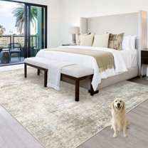 6x9 Washable Area Rug for Living Room: Modern Abstract Rugs Soft Non-Slip Low-Pile Indoor Floor Carpet for Bedroom, Dining Room, Nursery (BeigeBrownBlue, 6'x9')