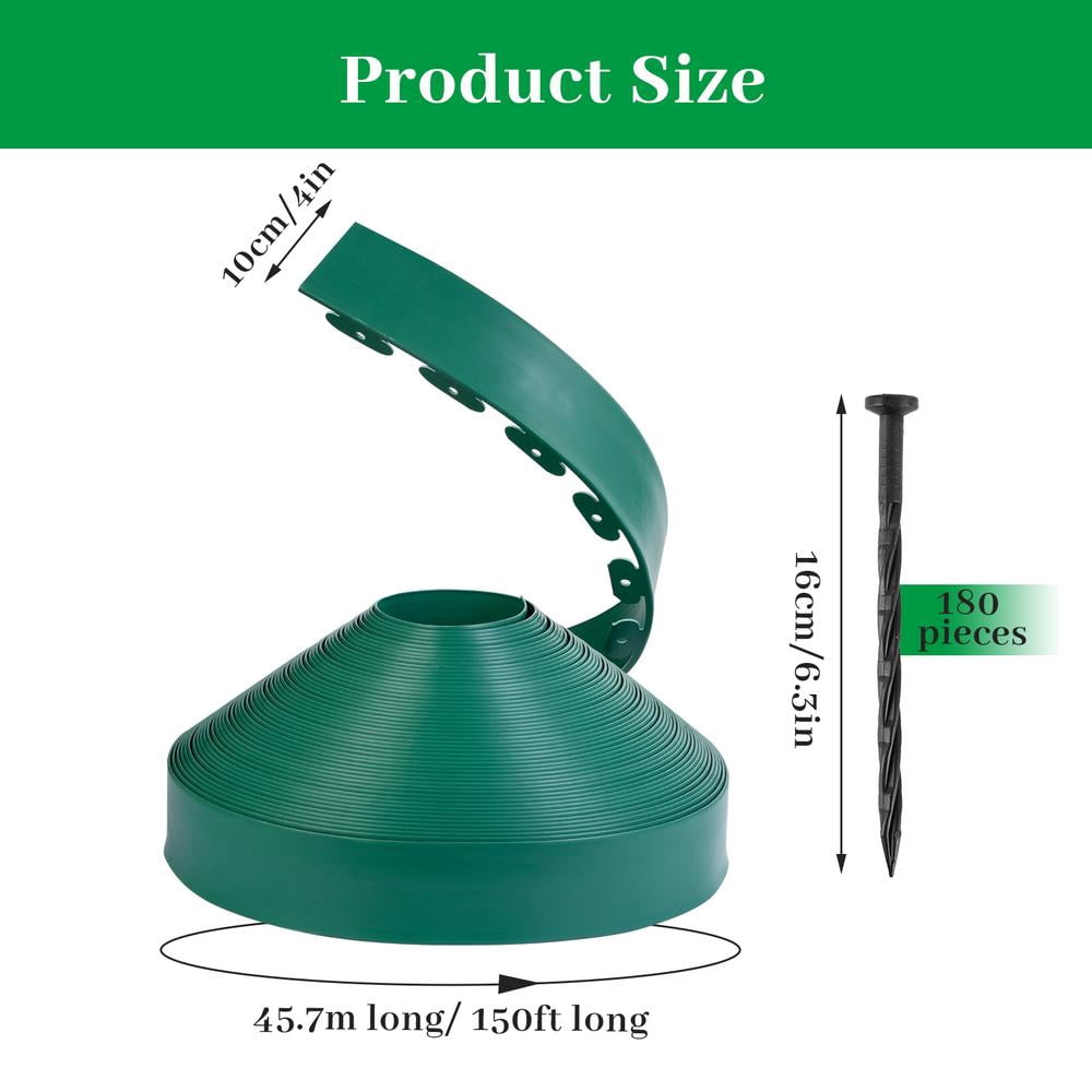 （4 Inch Tall Lawn Edging No Dig）150/200ft Landscape Edging,Garden Edging Border,Lawn Edging and Landscape Border No Dig Flower Bed Border Plastic Garden Edging Border Rubber Landscape Edging