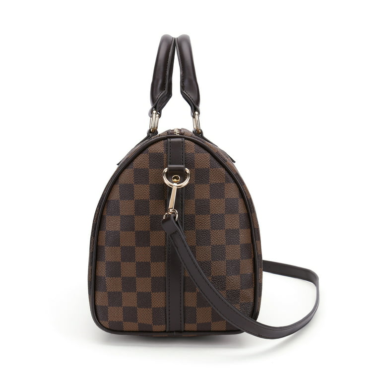 Luxury Checkered Bag with Inner Pouch - PU Vegan Leather Monogram makeup bag