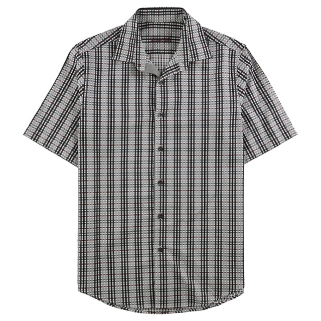 Tasso Elba Mens Check Button Up Shirt, greycombo, 2XL Neck