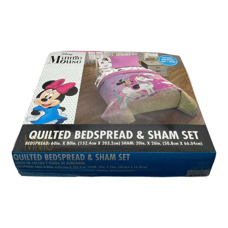 Minnie Mouse with Unicorn Quilted Bedspread Comforter 1PC Sham 2 PC Set by Disney
