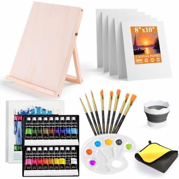 Paint Set, Acrylic Paint Set for Kids & Adults - Painting Supplies with18 Acrylic Paints, 8 Painting Brushes, 5 Canvas Panels, etc$$