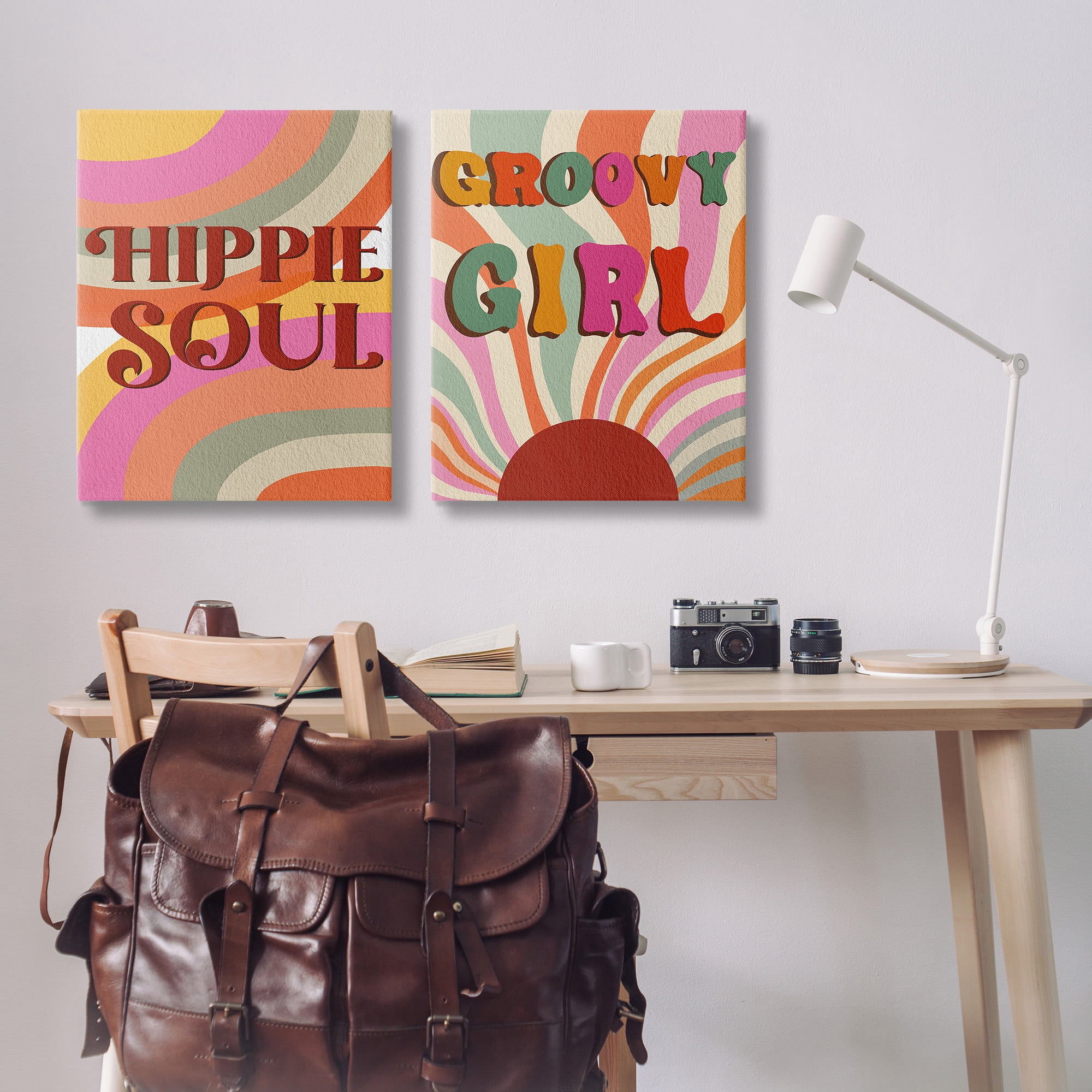Stupell Industries Groovy Striped Phrases Abstract Painting Gallery Wrapped Canvas Art Print Wall Art, 24 x 30, Set of 2