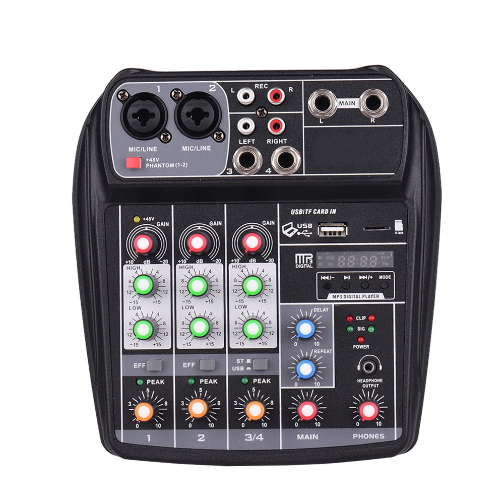 AI-4 Compact Mixing Console Digital Audio Mixer 4-Channel BT MP3 USB Input +48V Phantom Power for Music Recording DJ Network Live Broadcast Karaoke