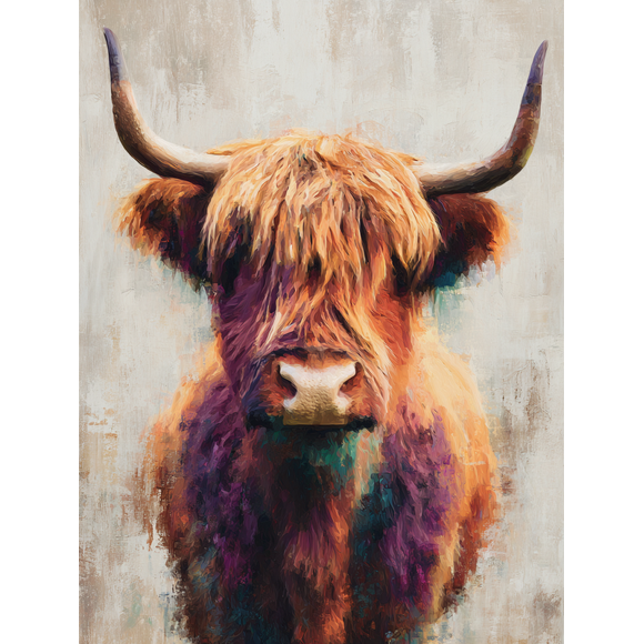 Qisvanset Highland Cow Oil Painting Canvas Wall Art 15.75x11.81 Inches