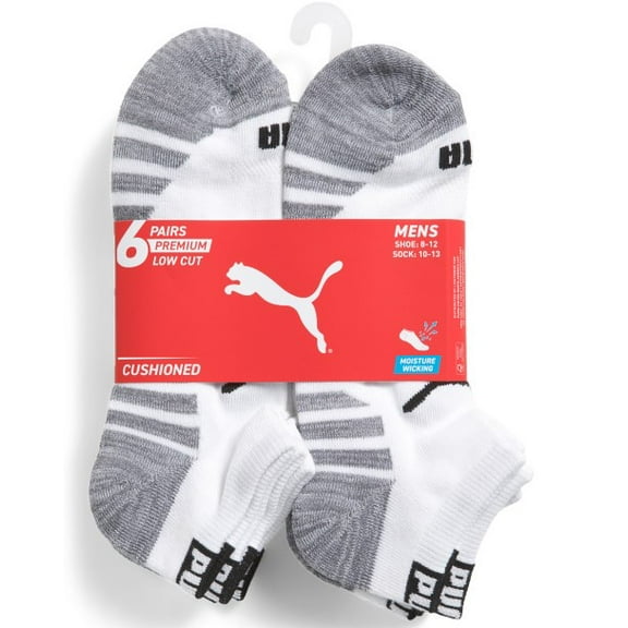 PUMA SOCKS MEN'S - LOW CUT - ZANO 253 - WHITE GREY - LARGE (10-13) PACK 6 XX