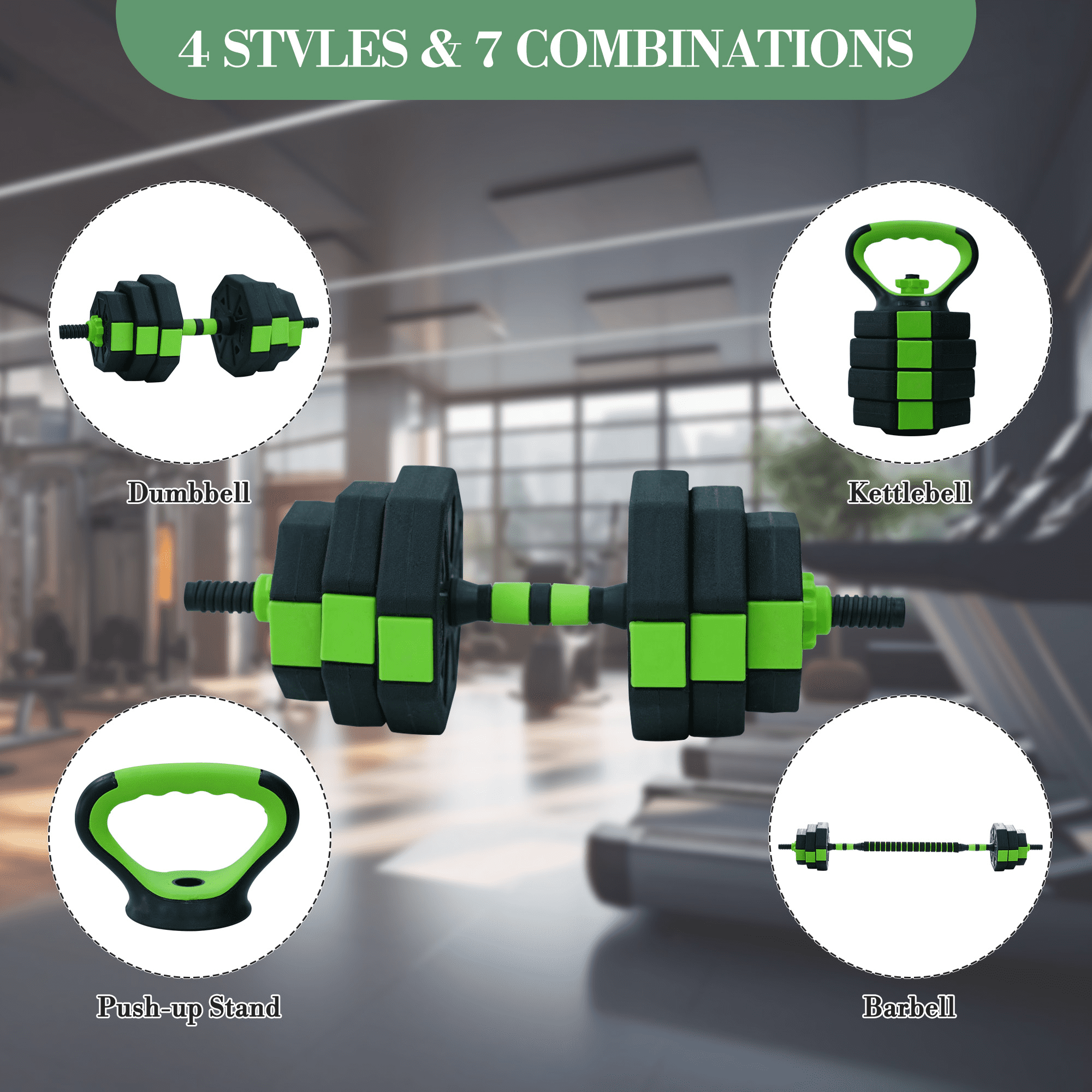4-in-1 Adjustable Dumbbell Set 44 lbs – Multi-Functional Home Gym Weights with Dumbbell, Barbell, Kettlebell & Push-Up Stand – Octagonal Head – Strength Training Equipment for Men & Women