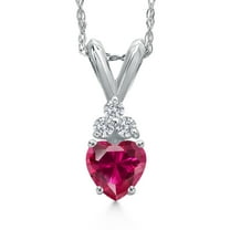 Gem Stone King 14K White Gold Red Created Ruby and Lab Grown Diamond Pendant Necklace for Women | 0.33 Cttw | Gemstone July Birthstone | Heart Shape 4MM | With 18 inch Chain