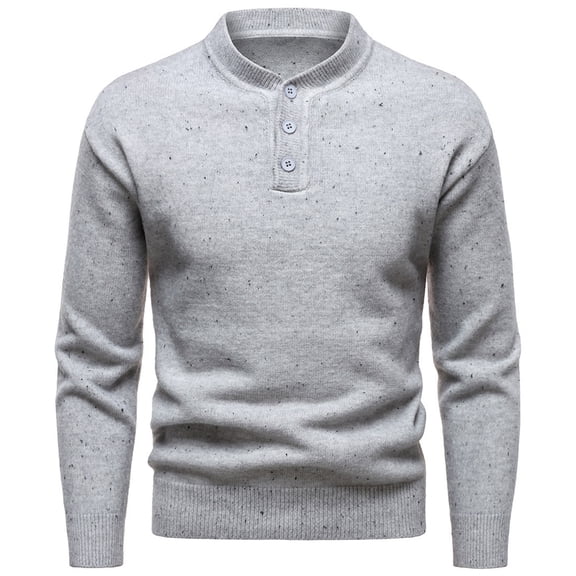 Henley Knit Sweater for men Long Sleeve Soft Pullover Shirt classic fit Button Soft Fall Winter Tops Casual Comfy Tops (3XL, Gray)
