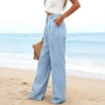thumbnail image 3 of Linen Pants Women Summer Pleated Business Casual Dress Pants High Waisted Linen Trousers with Pockets Light Blue M, 3 of 4