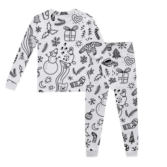 LUOGENLI Christmas Pajamas for Family 2025 Soft and Cozy Girls Pajama Long Sleeve Top with Comfortable Pants Cute Printed Sleepwear for Toddler Kids White Size 3-4 Years